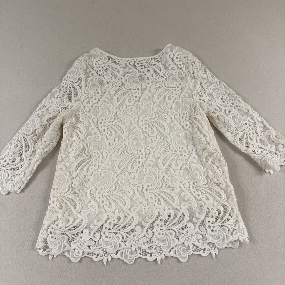 J Jill Crochet Lace Overlay Top XL Petite Cotton Boho Bohemian Luxury Bride - Picture 2 of 9
